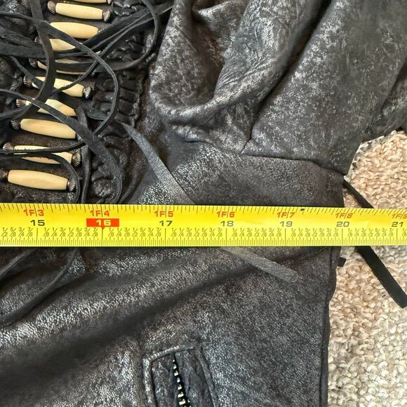 Tribe America Black Leather Fringe Suede Jacket Coat Small Concho Beaded - Picture 5 of 6